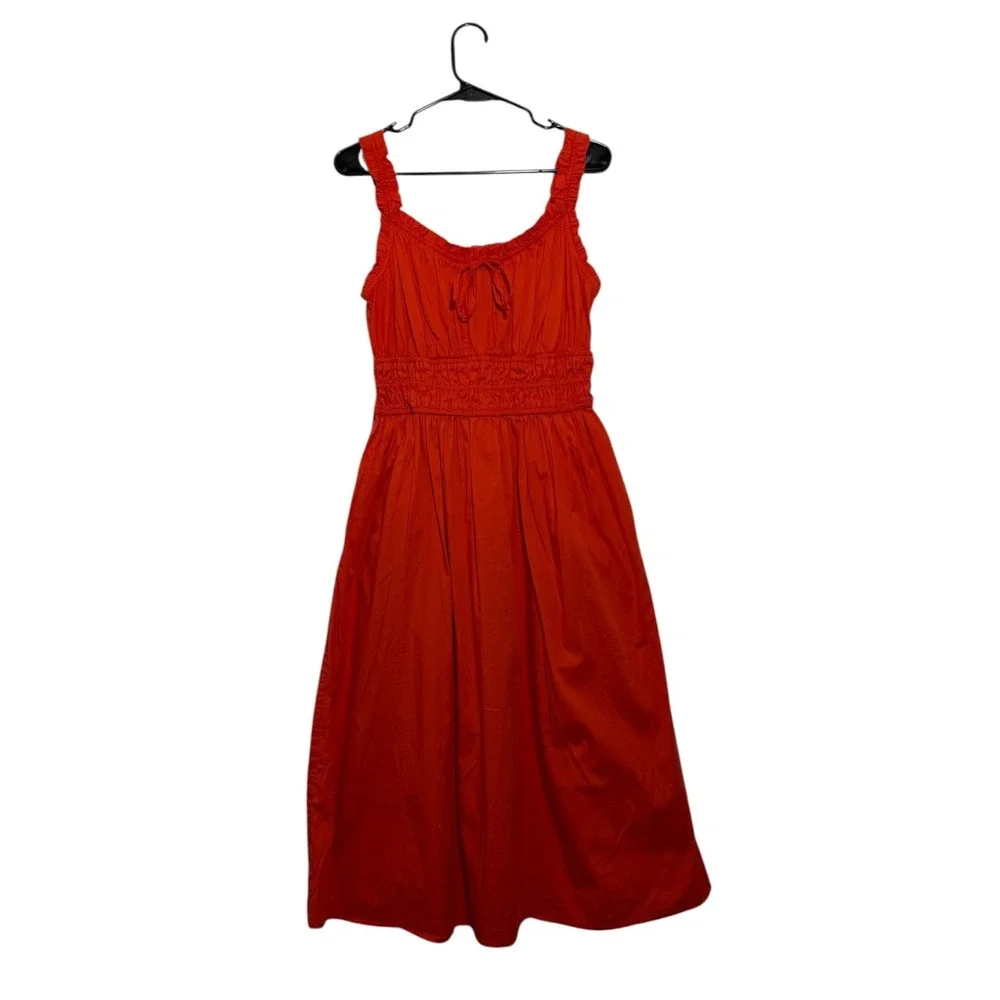 LC Lauren Conrad Shirred Tank Midi Dress Red Smocked Waist Ruffle Women's Size S - Picture 3 of 8